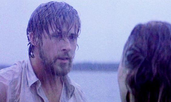 The Notebook movie scene where the main characters  kiss in the rain.