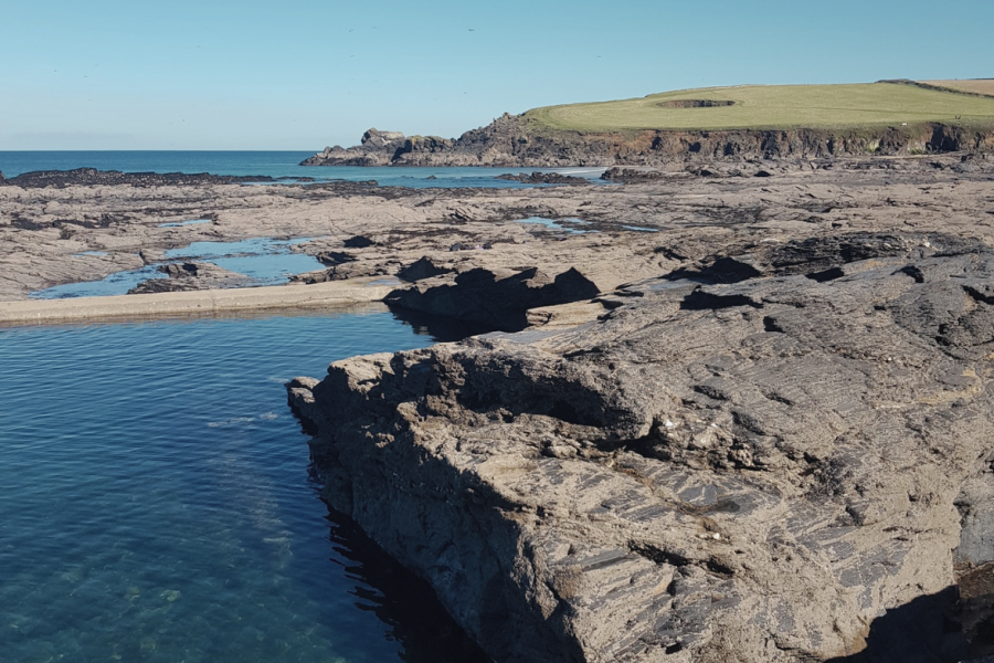 Trevone tidal pool on a clear day